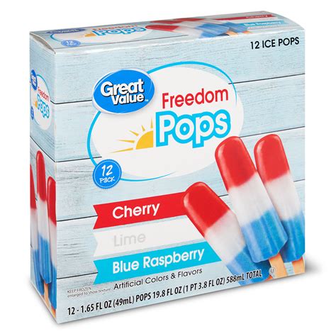 Great Value Assorted Flavor Freedom Ice Pops 165 Fl Oz 12 Ct Frozen