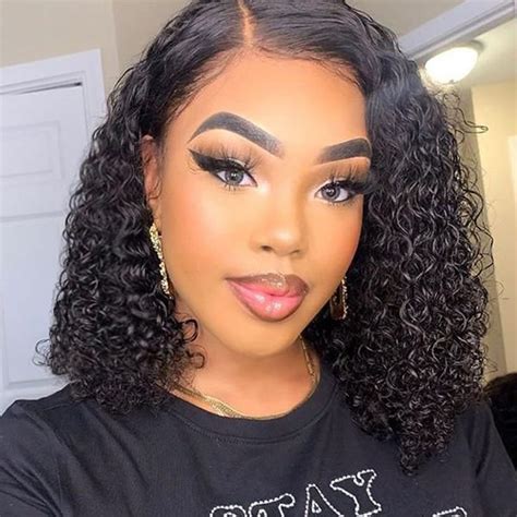 Water Wave X Lace Front Bob Human Hair Glueless Wigs For Black Women