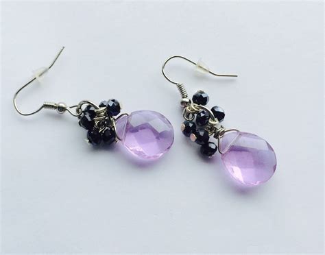 Purple Wire Wrapped Glass Briolette Earrings Gifts For Her