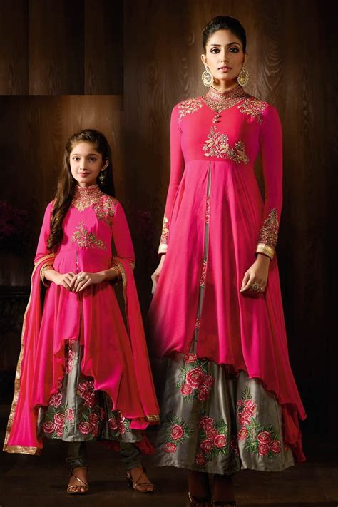 Partywear Dress For Girls Designer Up And Down Style Anarkali Dress For Mother Mother