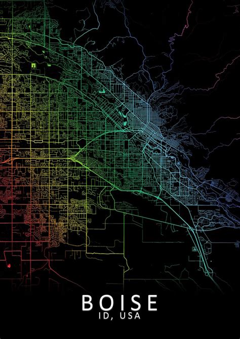 Boise Id Usa City Map Rainbow Map Art Print Art Print By City