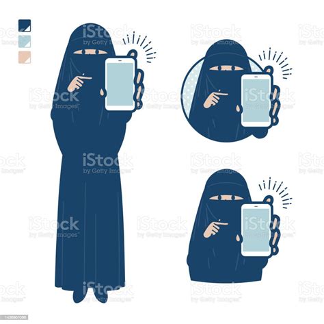 Eine Muslimische Frau Trägt Einen Niqab Mit Smartphonebildern Anbieten Stock Vektor Art Und Mehr