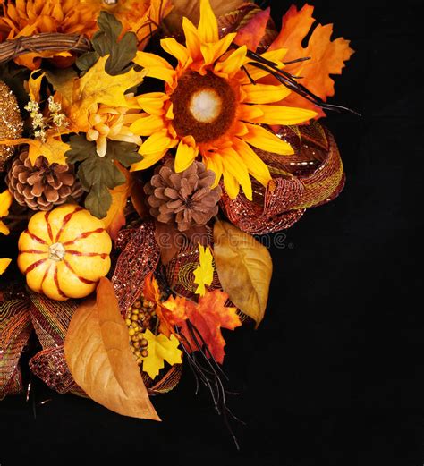 Autumn Or Thanksgiving Bouquet Over Black Background