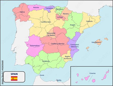 Political Map Of Spain With Names Vector De Stock Adobe Stock