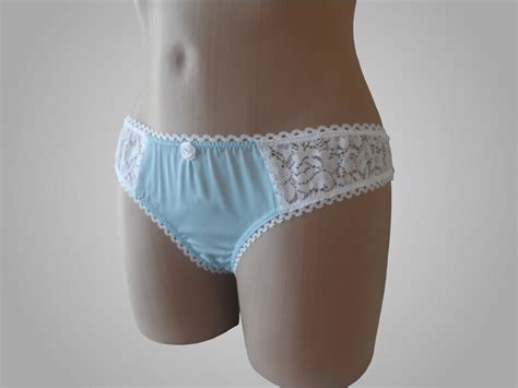 Blue Silk Panties With Lace Insert Handmade Silk Knickers Etsy