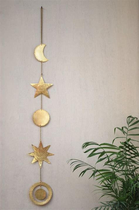 Brass Wall Hanging Celestial Wall Decor Boho Mobile Sun Moon Phases