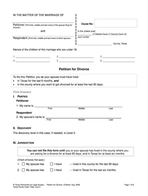Free Printable Divorce Forms Texas Free Printable Gambaran