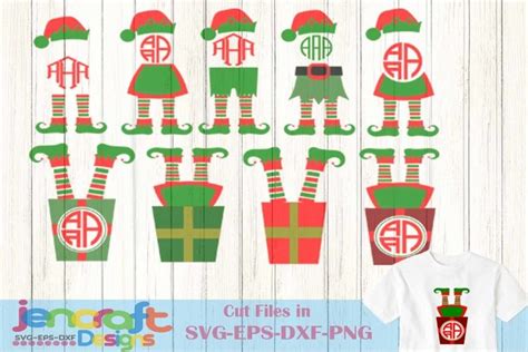 Christmas SVG Elf Legs Monogram Frames SVG Elf Hat Svg