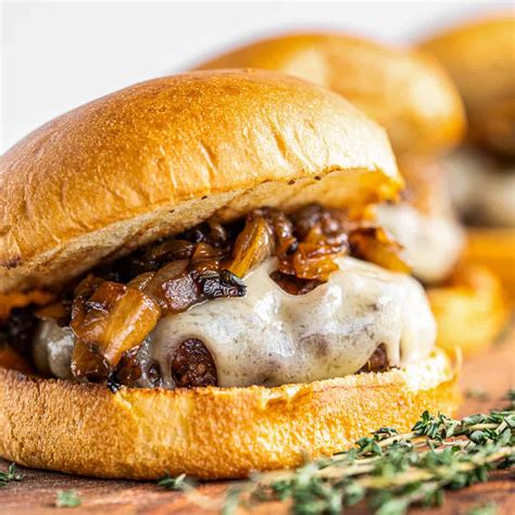 Caramelized Onion Swiss Burgers The Cookie Rookie