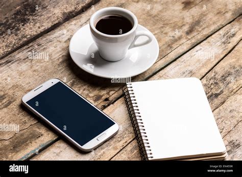 Mock Up Set Of Smartphone Notebook And Cup Of Coffee Coffee Break