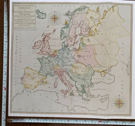 Unique Old Historical Antique Rare Travel Game Map Of Europe 1787