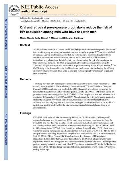 Pdf Oral Antiretroviral Pre Exposure Prophylaxis Reduce The Risk Of