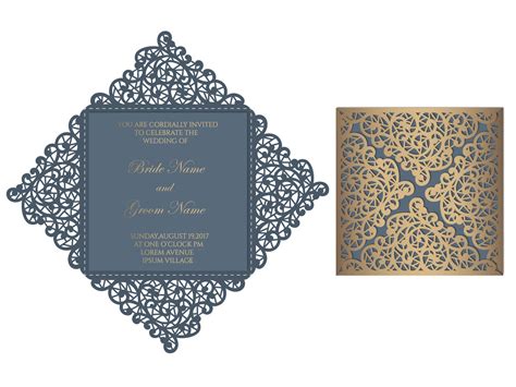 Four Fold Square Wedding Invitation Cut Template Swirl Lace Card 6x6