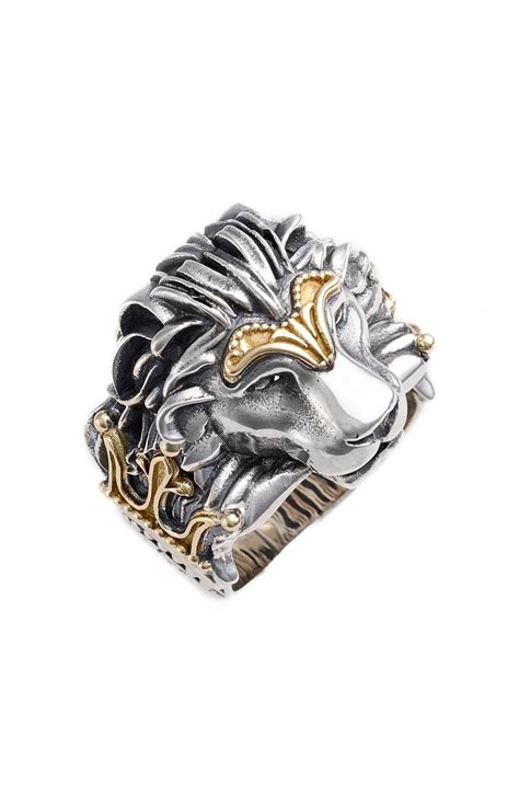 Carved Lion Ring In Silver Gold With Images Lion Ring Rings For