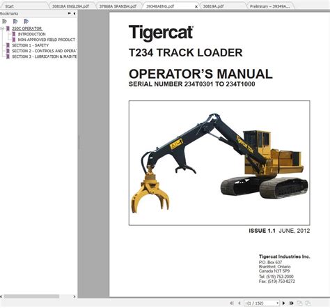 Tigercat Loader T234 234T0101 234T1000 Operator S Service Manual