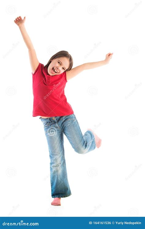 Happy Child Posing Standing On One Leg Stock Photo Image Of Childhood