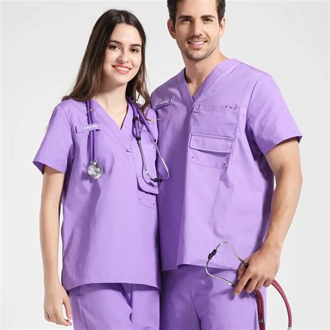 Women Men Medical Scrubs Nurse Uniform Hospital Workwear Clothes V Neck Solid Color Top And Pant