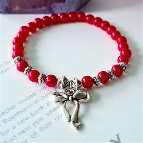 8mm Acrylic Pearl Beads Stretching Bracelet With Charm For Women
