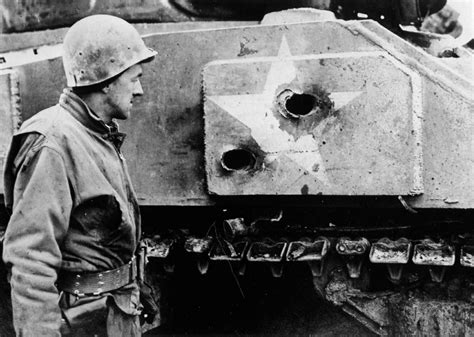 30 Dec 1944 M4 Destroyed By German Armor Piercing Shells Outside Of