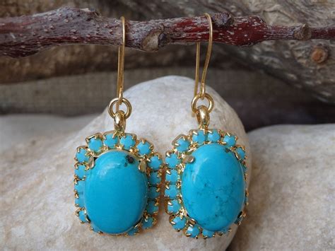 Large Genuine Turquoise Earring Turquoise Jewelry Estate Etsy