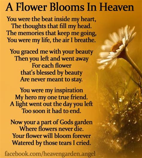 Memorial Poems A Flower Blooms In Heaven Heavens Garden Memorial