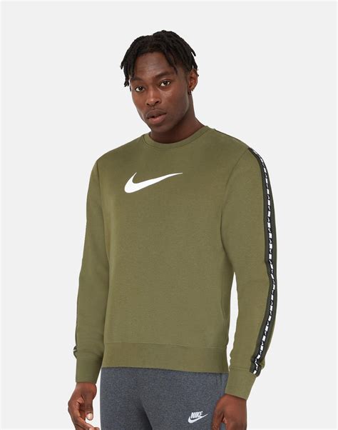 Nike Mens Repeat Fleece Taping Crew Neck Sweatshirt Green Life