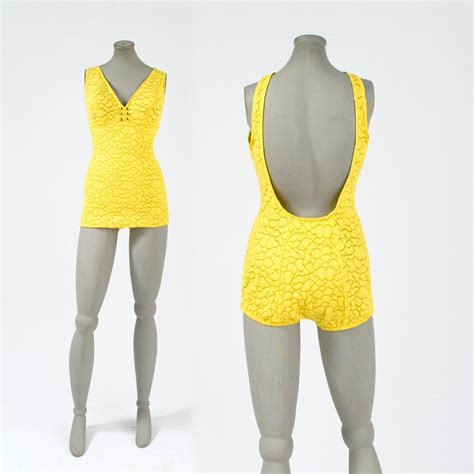 1960s Yellow Catalina Bathing Suit Vintage One Piece