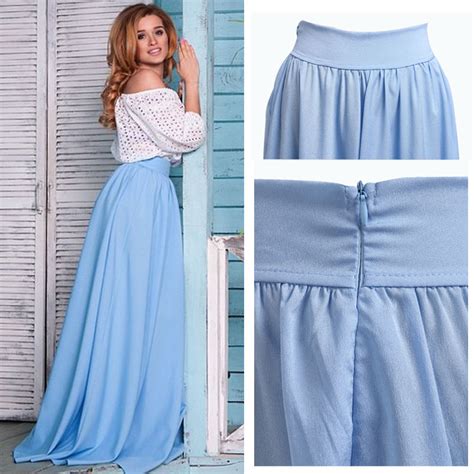 2016 Fashion New Style Women Summer Floral Blue Long Maxi Skirts Casual