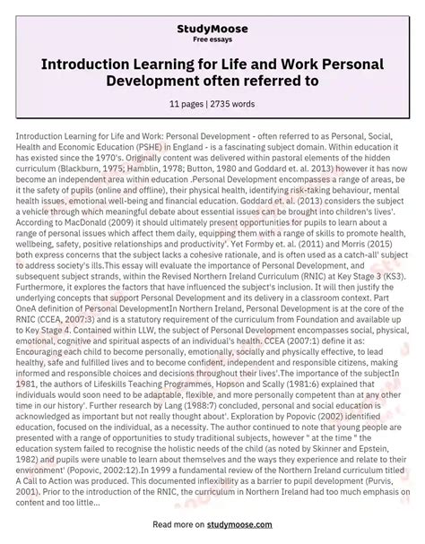 Self Development Essay Introduction Personal Development My