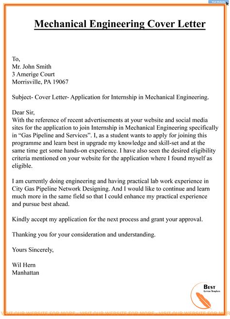 Ideally, the one you land will be at a top firm where you one of the most important things you will do in your cover letter is to explain your interest in interning with this particular company. Mechanical Engineering Cover Letter 2020 in 2020 | Cover ...
