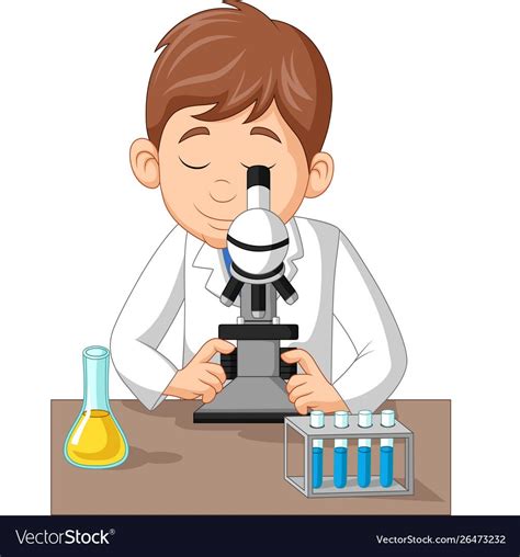 Illustration Of Young Boy Using Microscope On The Laboratory Download