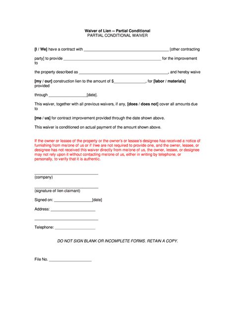 Partial Lien Waiver Template Fill Out Sign Online Dochub