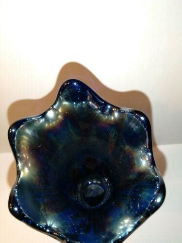 Fenton Cobalt Blue Carnival Glass Vase 11 Tall Rib Swung 3919515452