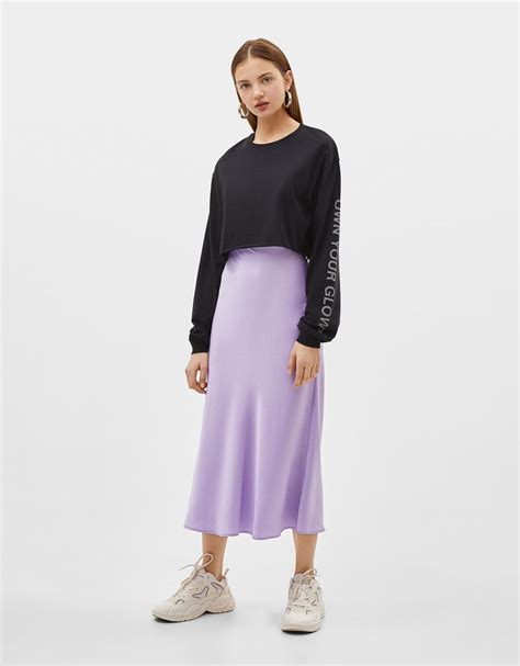 Bershka Satin Midi Skirt