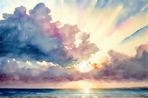 Artstation Watercolor Painting Sky At Dawn With Clouds Aboveth