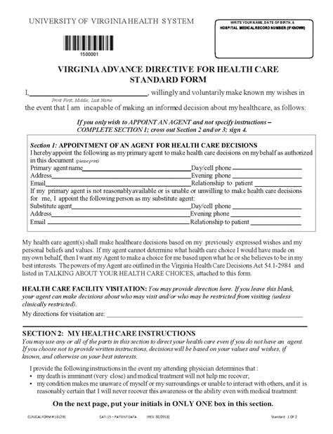 Free Virginia Advance Directive Medical Poa Living Will Pdf