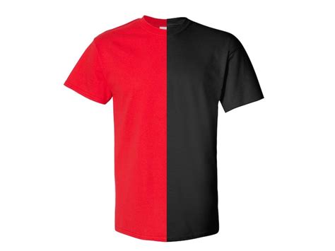 Black And Red Split Adult Tee Two Toned Shirt Two Colored Etsy