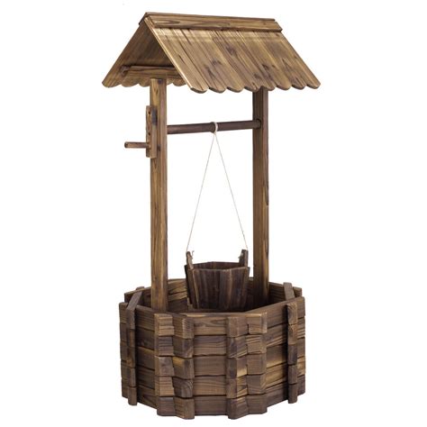 Wooden Wishing Well Bucket Flower Planter Patio Garden