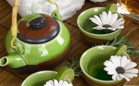 1920x1200 Tea Teapot Drink Mugs Flowers Lime Wallpaper