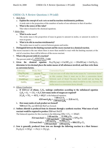 Chem Chapter 9 Review Questions 1 39 Odd Mole Unit Chemical