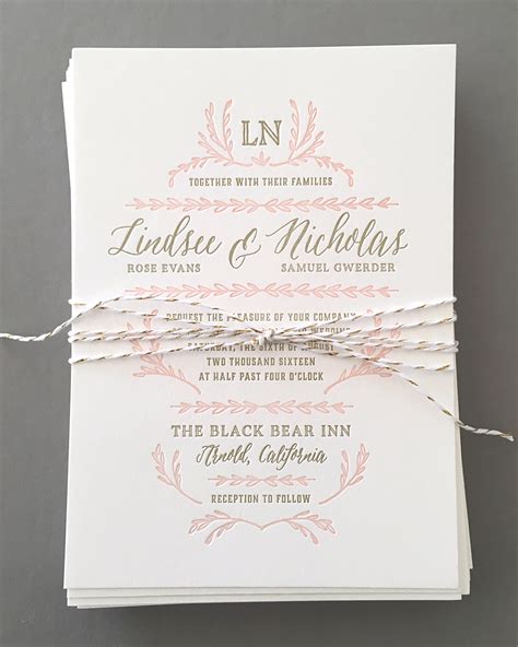 Elegant Blush And Gold Letterpress Wedding Invitations