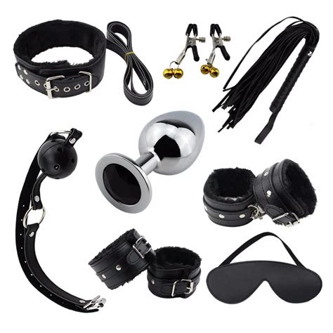8 Pcs SM Restraints With Blindfold Wrist Gag Stainless Steel Anal Plug