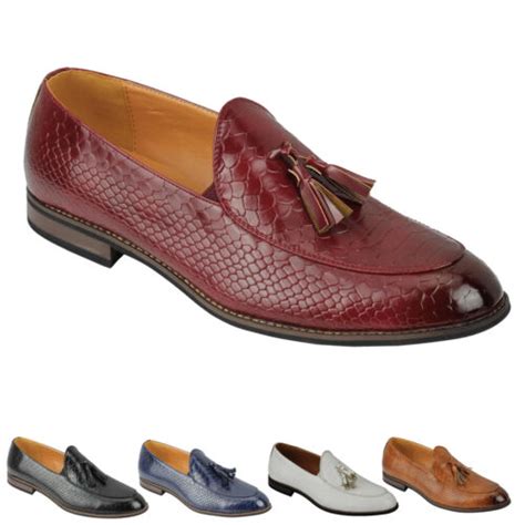 Mens Vintage Snakeskin Print Shiny Leather Tassel Loafers Smart Casual Mod Shoes Ebay