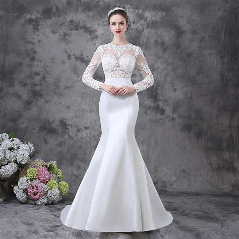 Sexy Mermaid Backless Long Tail Long Sleeve Lace Wedding