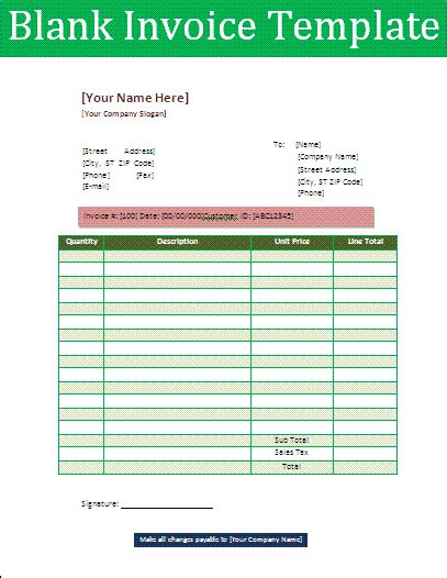 Blank invoice templates