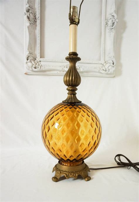 Amber Glass Regency Table Lamp 70s Vintage Lighting Etsy Amber Glass Table Lamp Antique