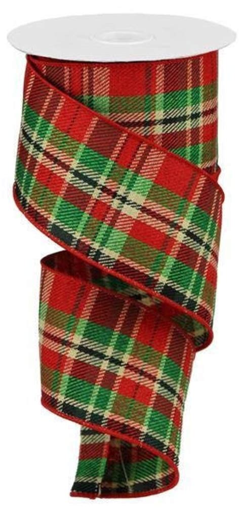 Red Green Christmas Plaid Wired Ribbon By The Roll For Wreaths Etsy