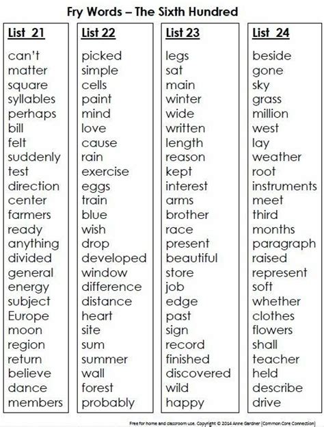 6th Grade Sight Words Printable Sixth Grade Vocabulary Worksheets