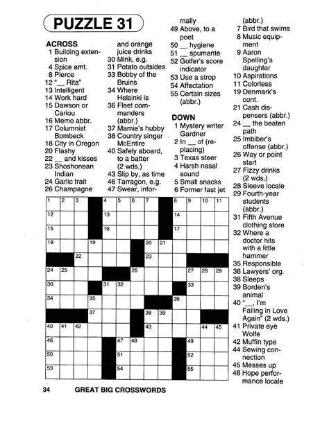 6 Best Images Of Large Print Easy Crossword Puzzles Printable Large 6