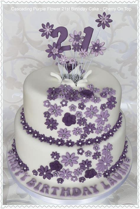 Names on delicious purple birthday cakes with different birthday cake templates for you. Cascading Purple Flowers 21st Birthday Cake | 21st ideas ...